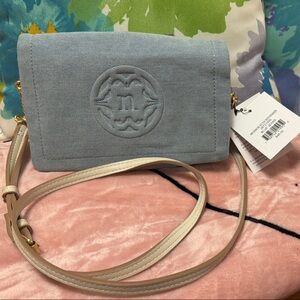 Nanette Lepore Blue and Cream Crossbody Bag with Embossed Design